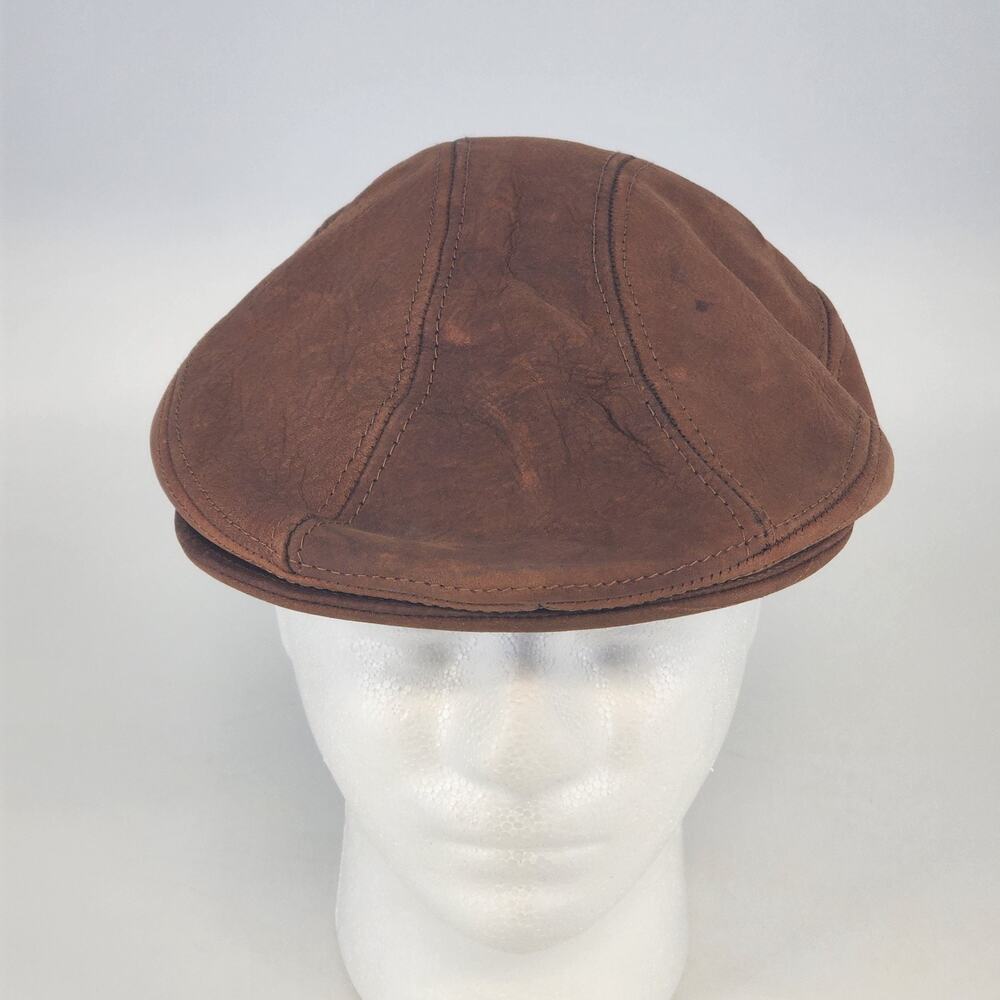 Leather Newsboy Cap Mens Small Medium Cabbie Driver Hat Made in USA Classic Y2K - Picture 2 of 13